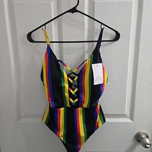 Dippin' Daisy's Multicolor Striped One Piece Swimsuit Size Large